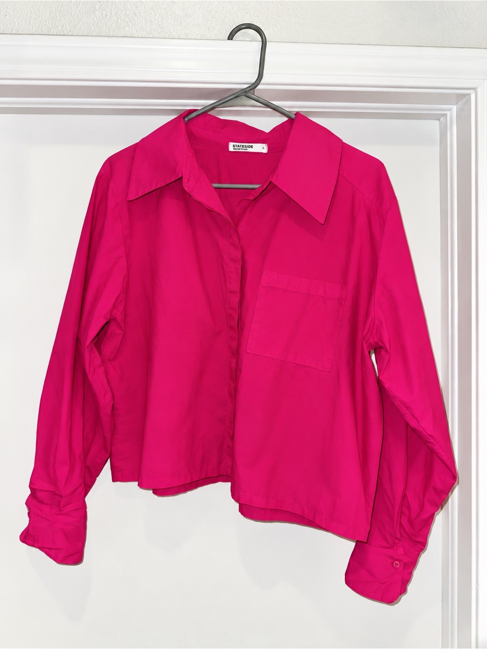 Stateside Vibrant Fuchsia Cropped Button-Down Shirt